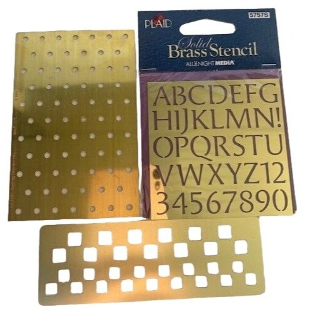 Plaid Solid Brass Stencil Alphabet & Borders Embossing Set All-Night Media